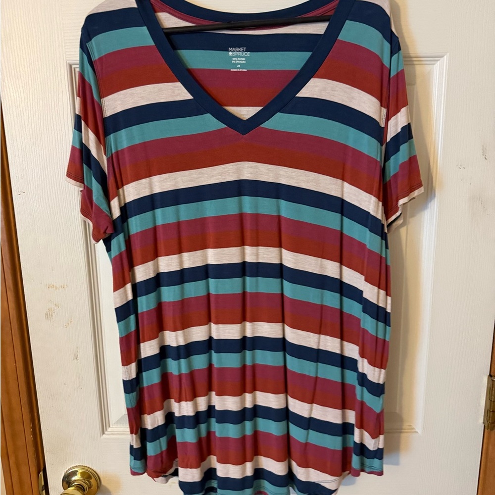 Market & Spruce Teal, Terracotta, and cream Short Sleeve T-Shirt